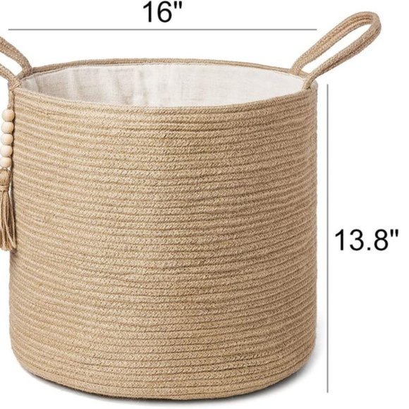 Urban Outfitters Decorative Wooden Bead Natural Rope Woven Storage Basket - Picture 9 of 10